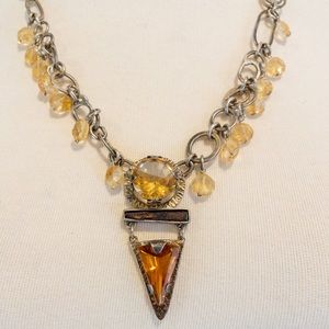 Alexa Sterling link necklace with pendant of semi precious stones,petrified wood